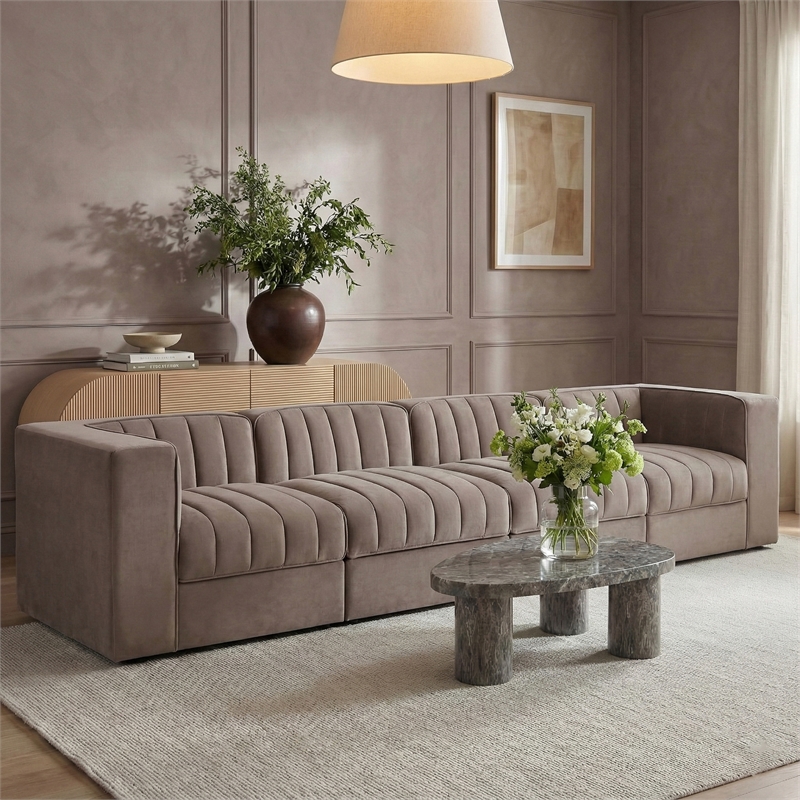 Meridian Furniture Rummi Taupe Velvet Performance Fabric 4pc. Modular Sofa