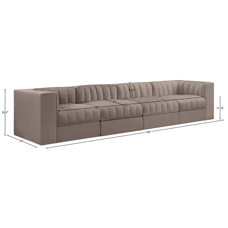 Meridian Furniture Rummi Taupe Velvet Performance Fabric 4pc. Modular Sofa