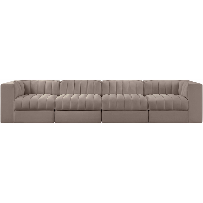 Meridian Furniture Rummi Taupe Velvet Performance Fabric 4pc. Modular Sofa