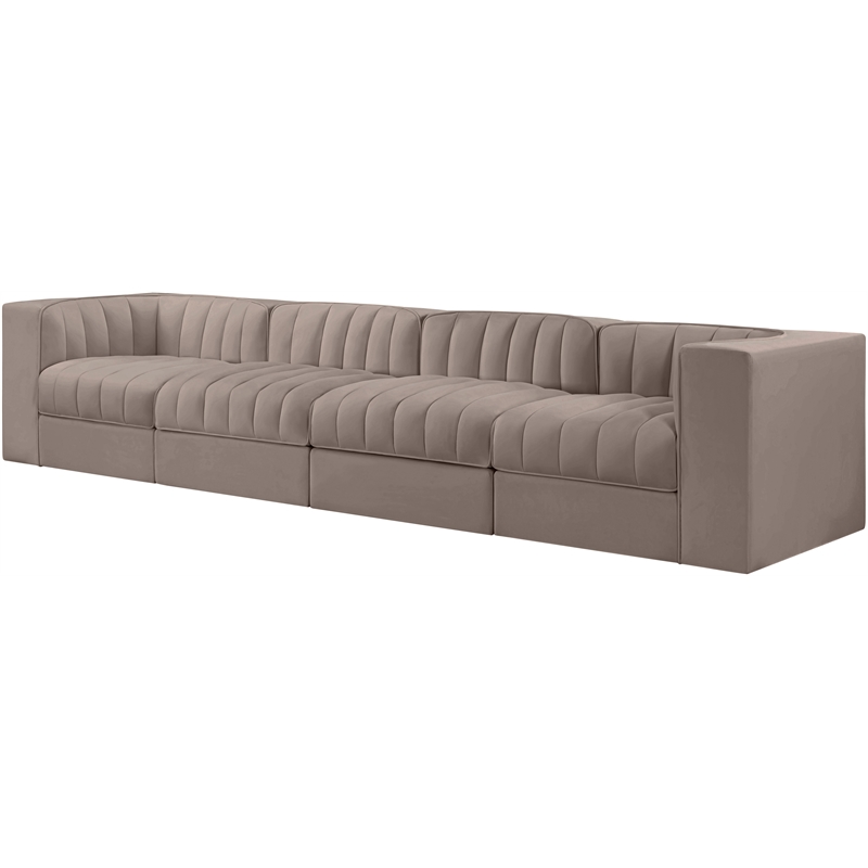 Meridian Furniture Rummi Taupe Velvet Performance Fabric 4pc. Modular Sofa