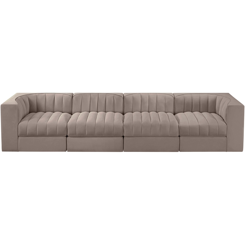 Meridian Furniture Rummi Taupe Velvet Performance Fabric 4pc. Modular Sofa
