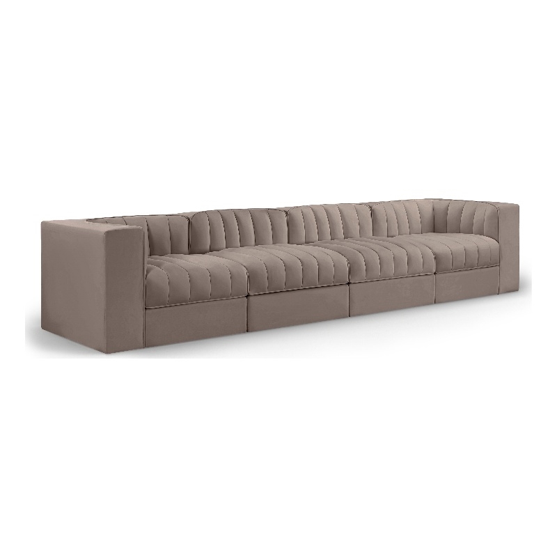 Meridian Furniture Rummi Taupe Velvet Performance Fabric 4pc. Modular Sofa