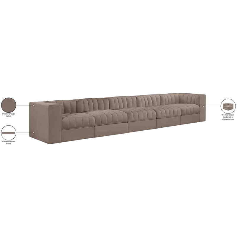 Meridian Furniture Rummi Taupe Velvet Performance Fabric 5pc. Modular Sofa