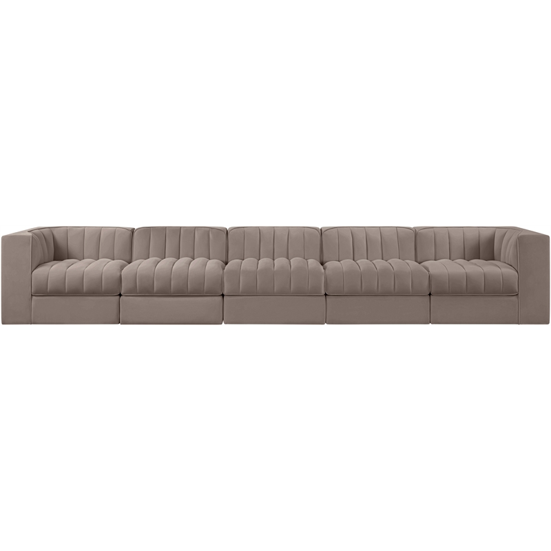 Meridian Furniture Rummi Taupe Velvet Performance Fabric 5pc. Modular Sofa