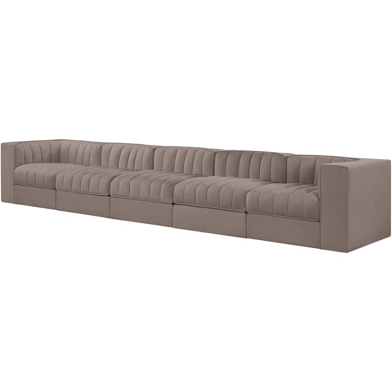 Meridian Furniture Rummi Taupe Velvet Performance Fabric 5pc. Modular Sofa