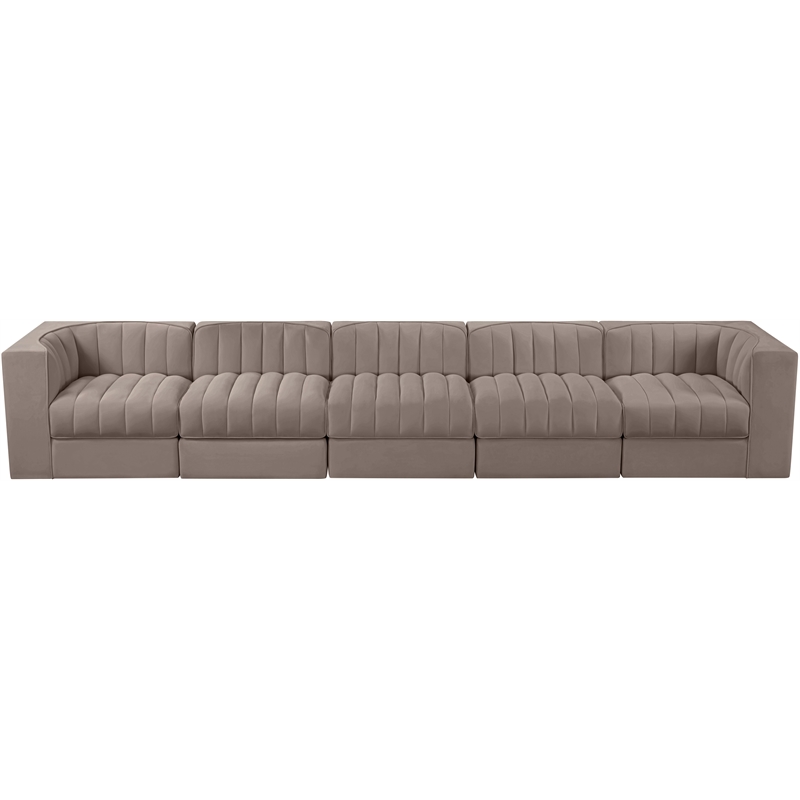 Meridian Furniture Rummi Taupe Velvet Performance Fabric 5pc. Modular Sofa