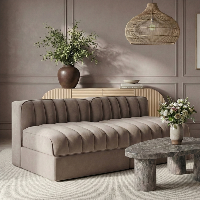 Meridian Furniture Rummi Taupe Velvet Performance Fabric 2pc. Modular Sofa