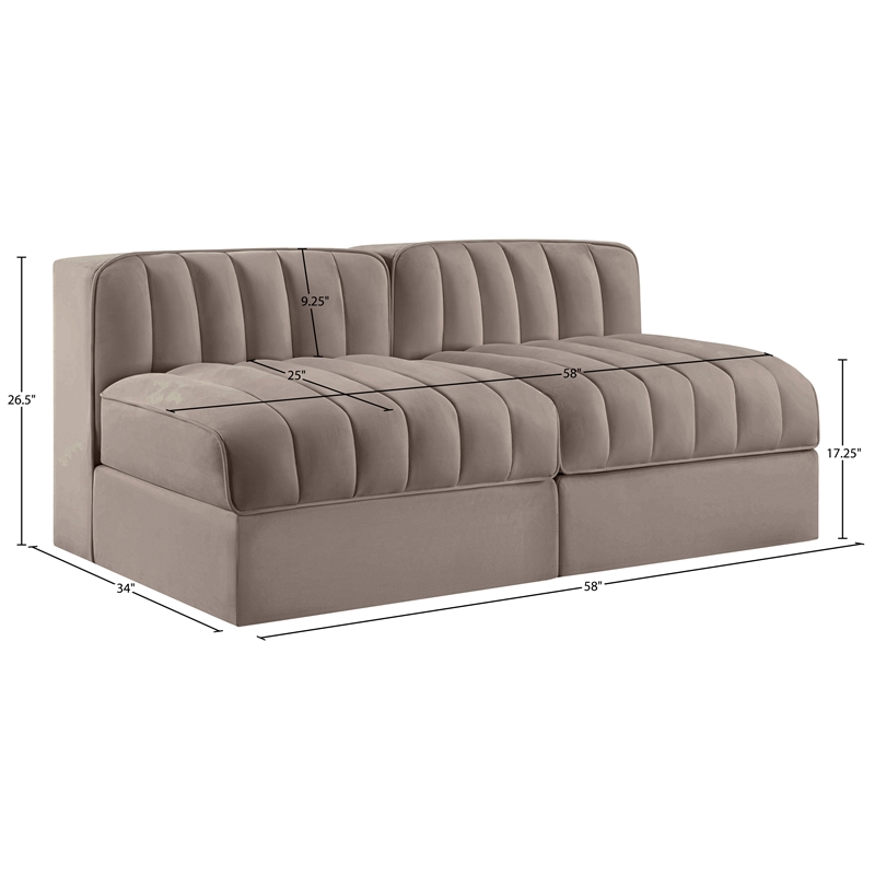 Meridian Furniture Rummi Taupe Velvet Performance Fabric 2pc. Modular Sofa