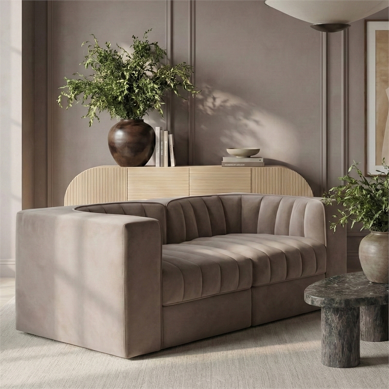Meridian Furniture Rummi Taupe Velvet Performance Fabric 2pc. Modular Sofa