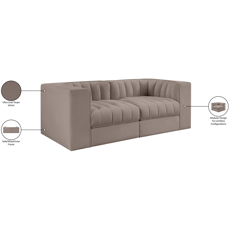 Meridian Furniture Rummi Taupe Velvet Performance Fabric 2pc. Modular Sofa