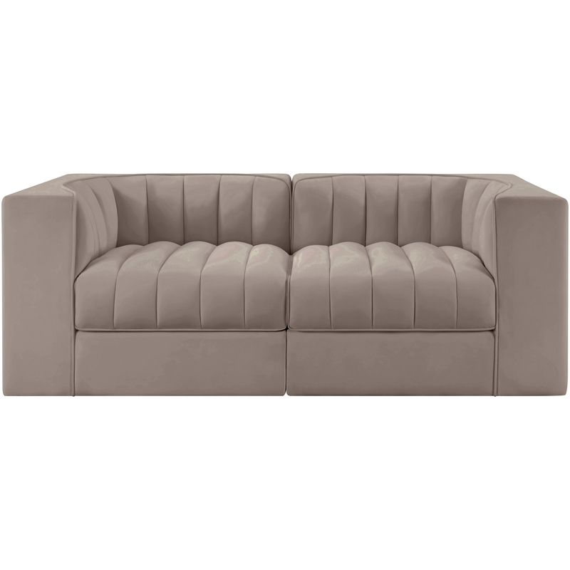 Meridian Furniture Rummi Taupe Velvet Performance Fabric 2pc. Modular Sofa