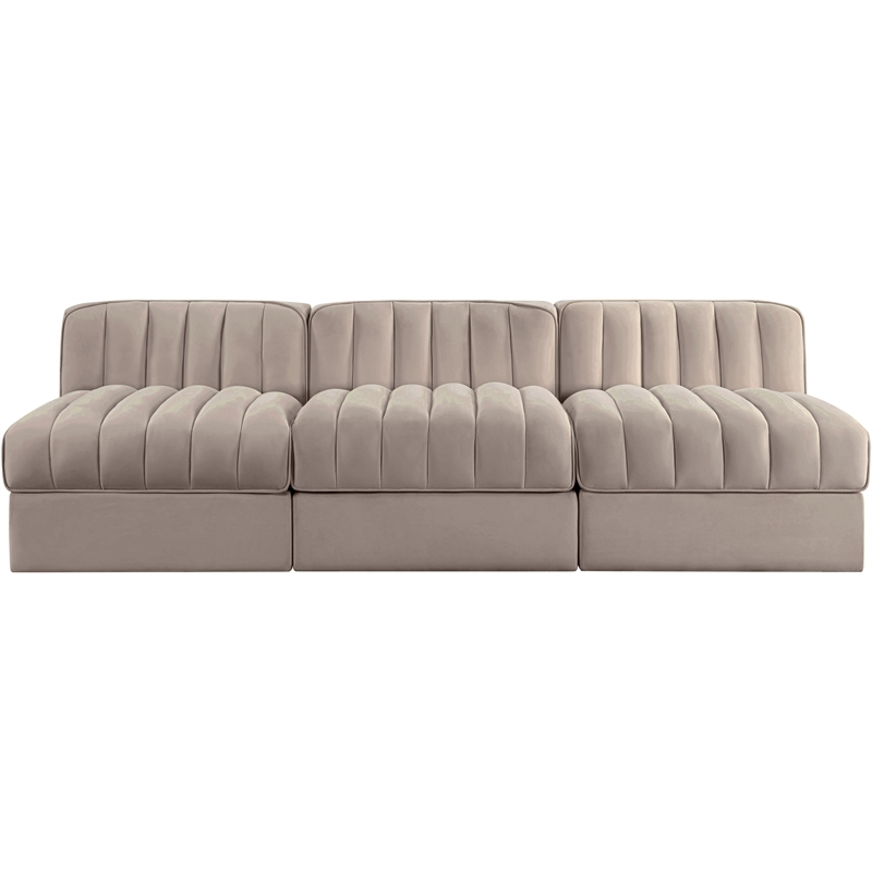 Meridian Furniture Rummi Taupe Velvet Performance Fabric 3pc. Modular Sofa