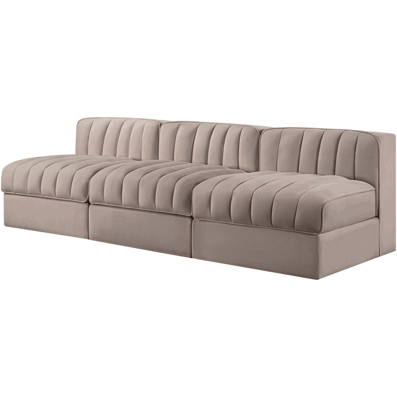 Meridian Furniture Rummi Taupe Velvet Performance Fabric 3pc. Modular Sofa