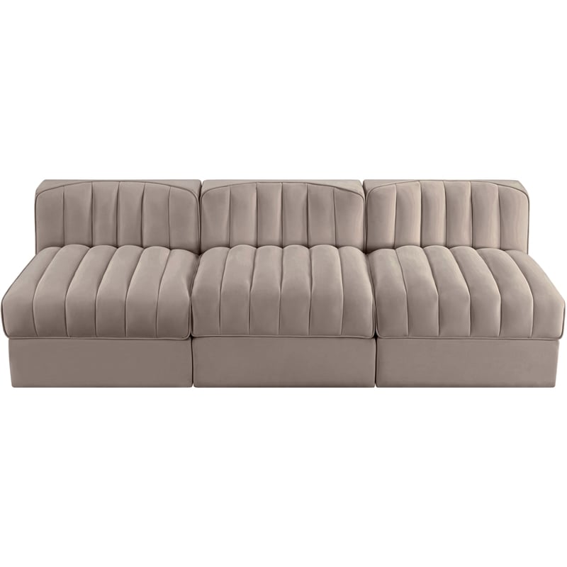 Meridian Furniture Rummi Taupe Velvet Performance Fabric 3pc. Modular Sofa