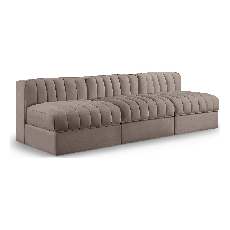 Meridian Furniture Rummi Taupe Velvet Performance Fabric 3pc. Modular Sofa