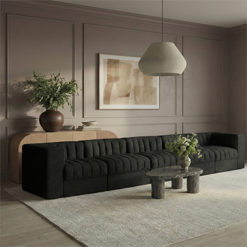 Meridian Furniture Rummi Black Velvet Performance Fabric 5pc. Modular Sofa