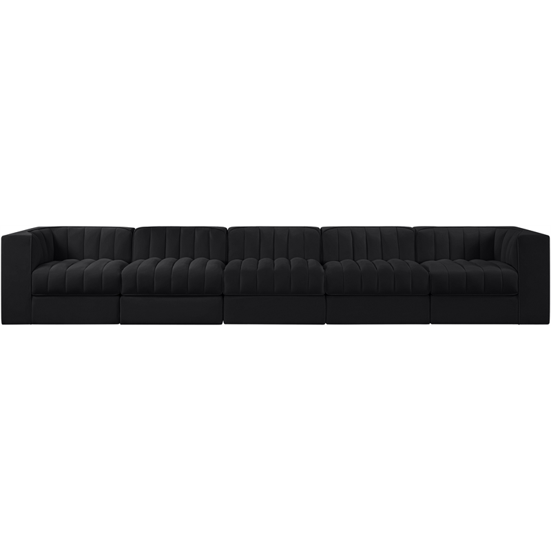 Meridian Furniture Rummi Black Velvet Performance Fabric 5pc. Modular Sofa
