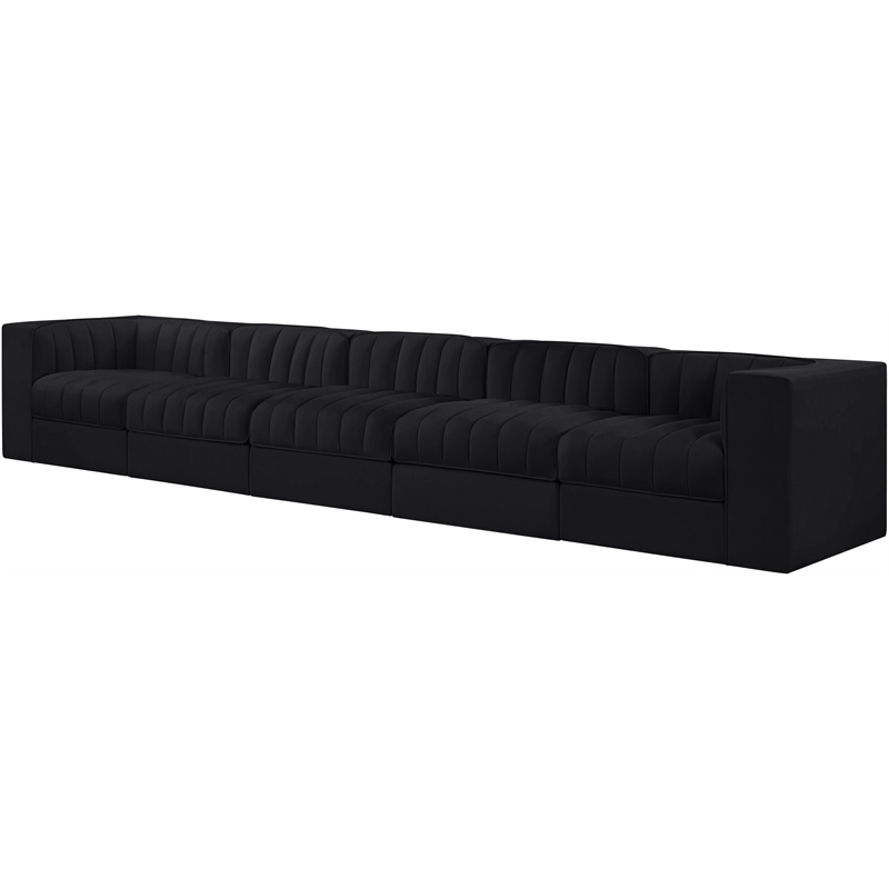 Meridian Furniture Rummi Black Velvet Performance Fabric 5pc. Modular Sofa