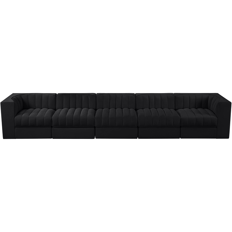 Meridian Furniture Rummi Black Velvet Performance Fabric 5pc. Modular Sofa