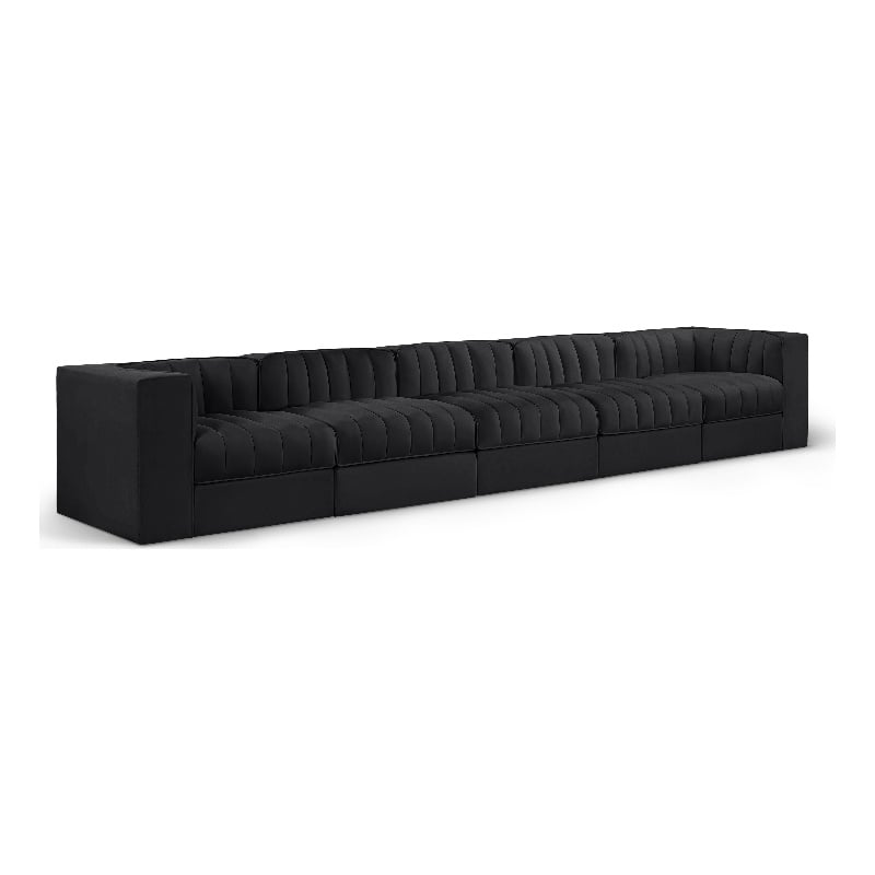 Meridian Furniture Rummi Black Velvet Performance Fabric 5pc. Modular Sofa