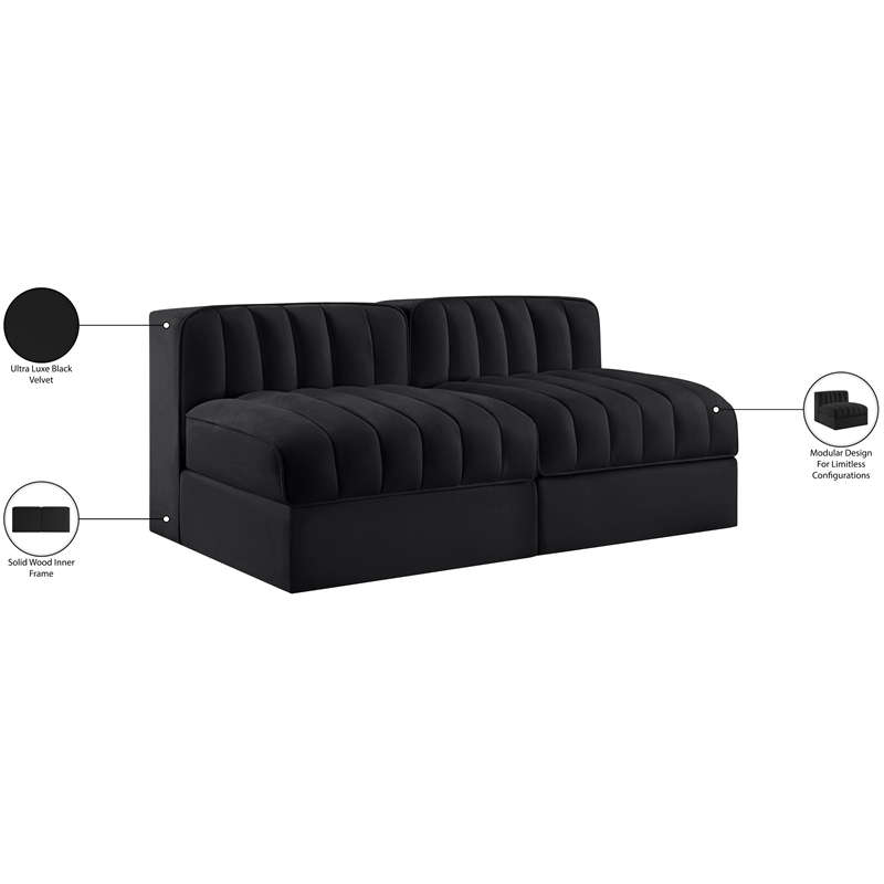 Meridian Furniture Rummi Black Velvet Performance Fabric 2pc. Modular Sofa