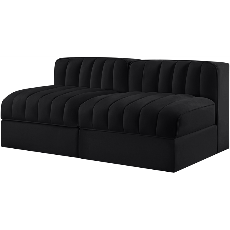 Meridian Furniture Rummi Black Velvet Performance Fabric 2pc. Modular Sofa
