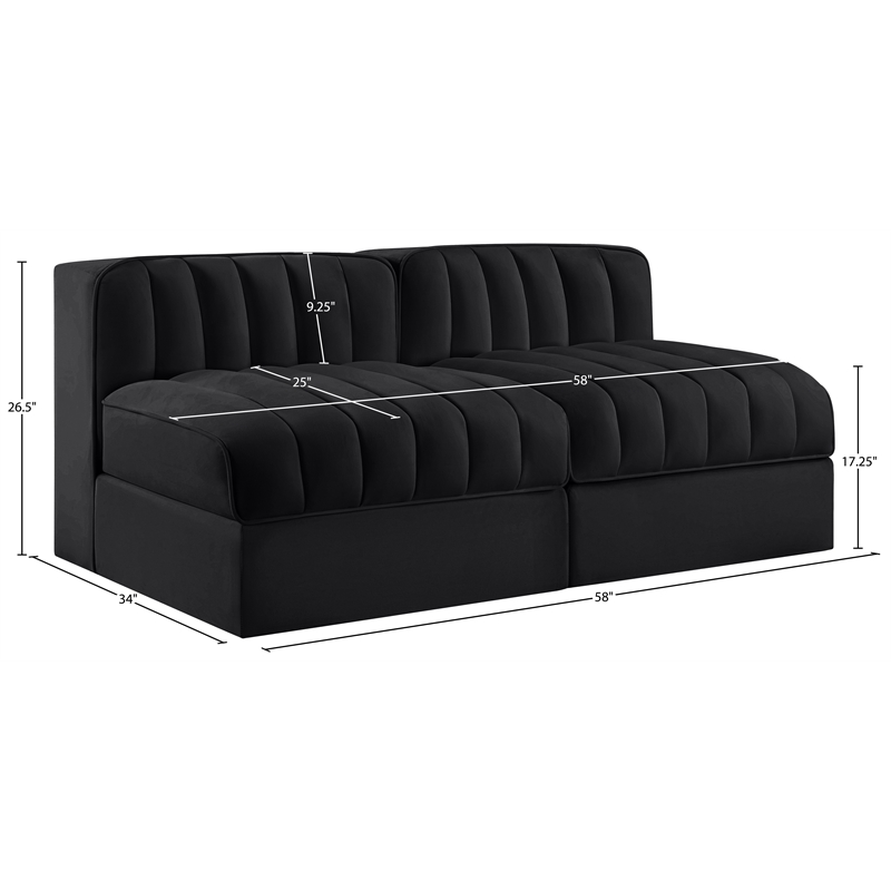 Meridian Furniture Rummi Black Velvet Performance Fabric 2pc. Modular Sofa