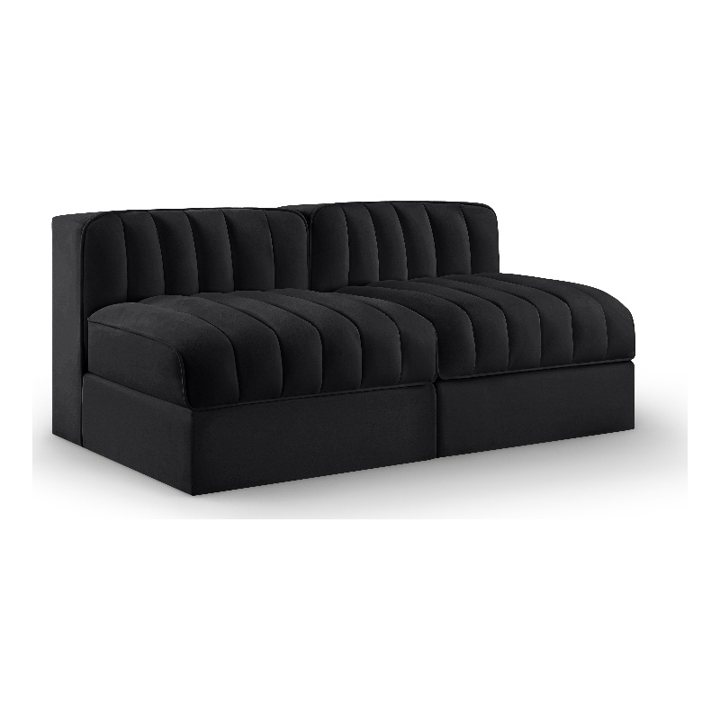 Meridian Furniture Rummi Black Velvet Performance Fabric 2pc. Modular Sofa