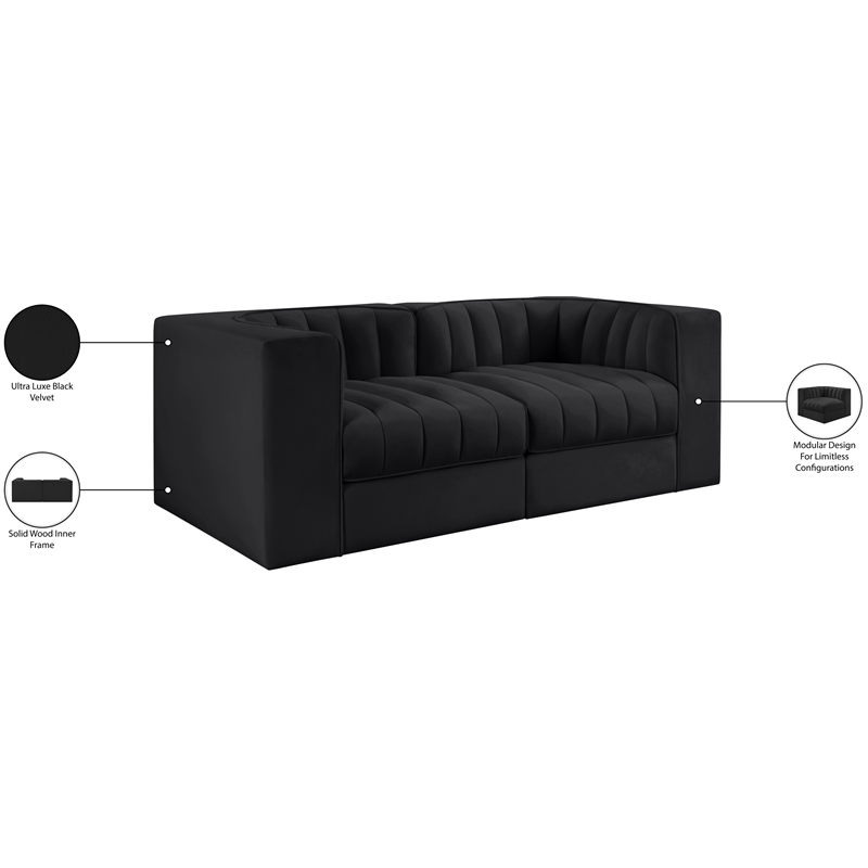 Meridian Furniture Rummi Black Velvet Performance Fabric 2pc. Modular Sofa