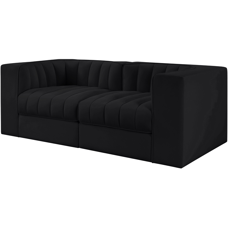 Meridian Furniture Rummi Black Velvet Performance Fabric 2pc. Modular Sofa