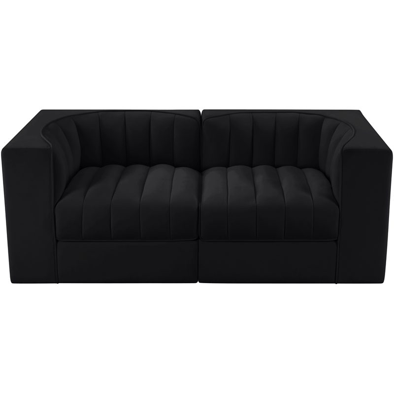 Meridian Furniture Rummi Black Velvet Performance Fabric 2pc. Modular Sofa