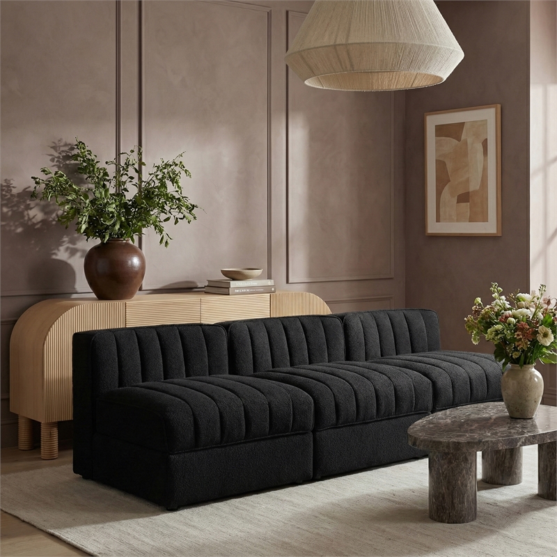 Meridian Furniture Rummi Black Velvet Performance Fabric 3pc. Modular Sofa