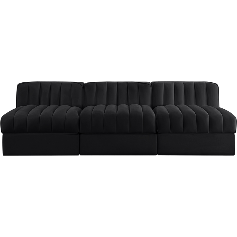 Meridian Furniture Rummi Black Velvet Performance Fabric 3pc. Modular Sofa