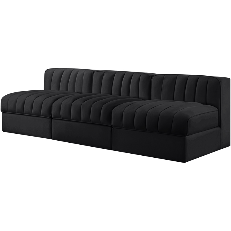 Meridian Furniture Rummi Black Velvet Performance Fabric 3pc. Modular Sofa