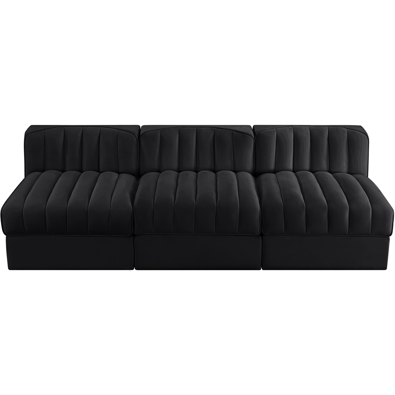 Meridian Furniture Rummi Black Velvet Performance Fabric 3pc. Modular Sofa