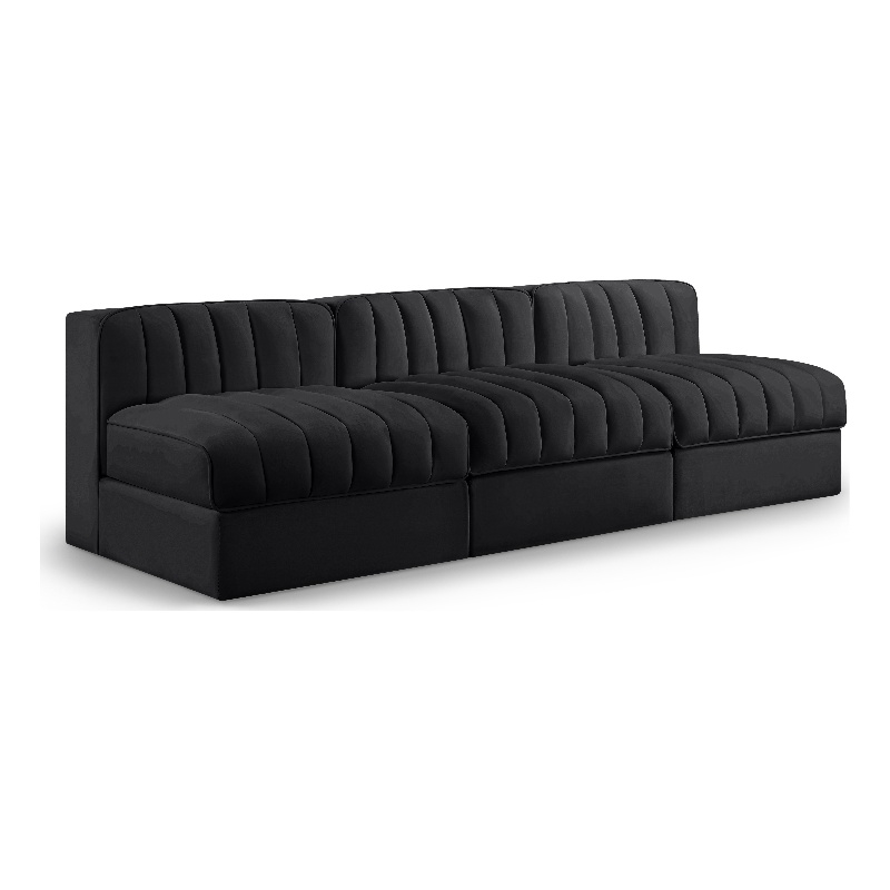 Meridian Furniture Rummi Black Velvet Performance Fabric 3pc. Modular Sofa