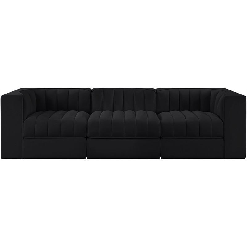 Meridian Furniture Rummi Black Velvet Performance Fabric 3pc. Modular Sofa