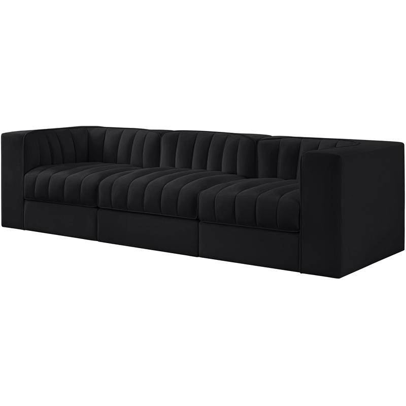 Meridian Furniture Rummi Black Velvet Performance Fabric 3pc. Modular Sofa