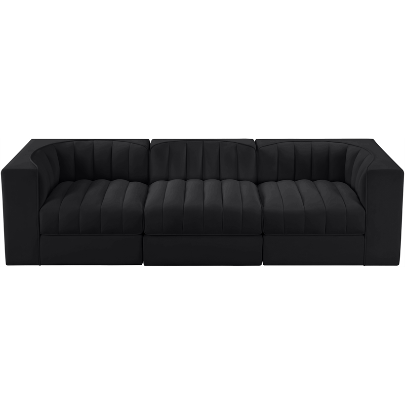 Meridian Furniture Rummi Black Velvet Performance Fabric 3pc. Modular Sofa