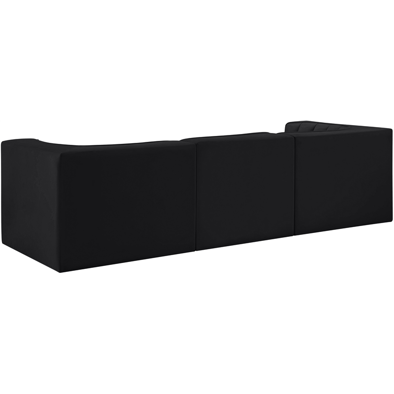 Meridian Furniture Rummi Black Velvet Performance Fabric 3pc. Modular Sofa