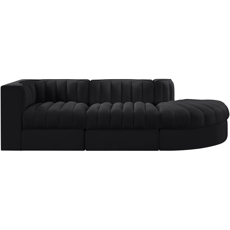Meridian Furniture Rummi Black Velvet Performance Fabric 3pc. Modular Sectional