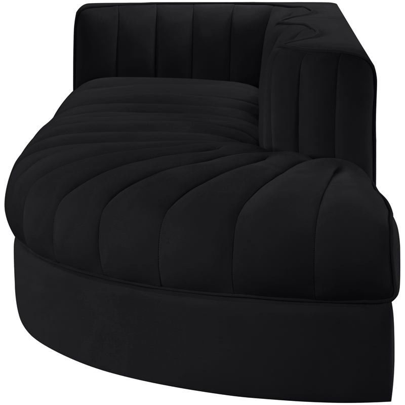 Meridian Furniture Rummi Black Velvet Performance Fabric 3pc. Modular Sectional
