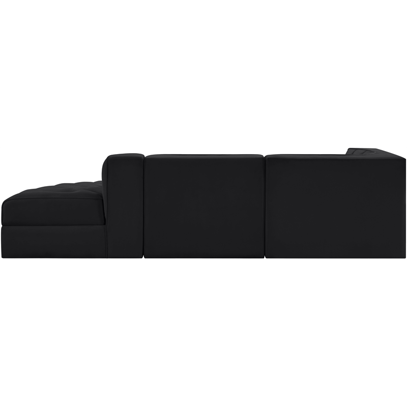 Meridian Furniture Rummi Black Velvet Performance Fabric 3pc. Modular Sectional