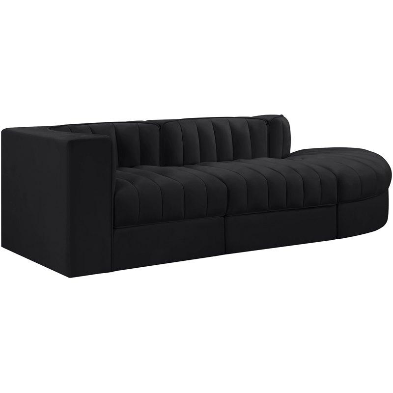 Meridian Furniture Rummi Black Velvet Performance Fabric 3pc. Modular Sectional