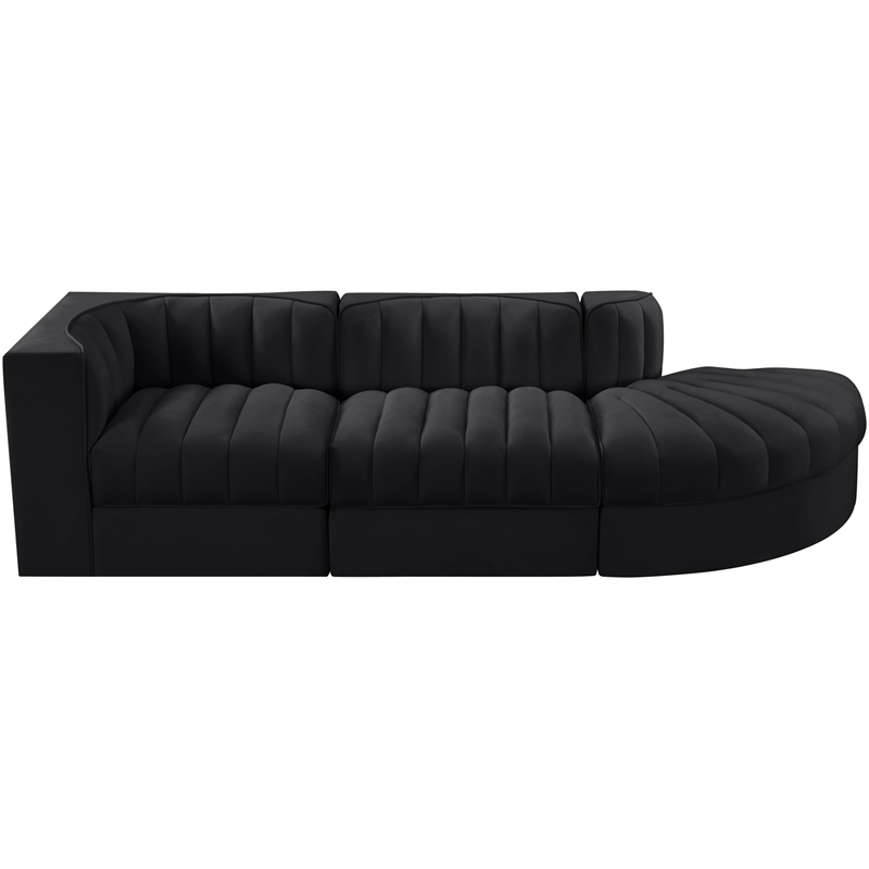 Meridian Furniture Rummi Black Velvet Performance Fabric 3pc. Modular Sectional
