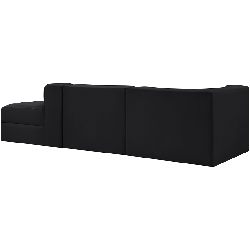 Meridian Furniture Rummi Black Velvet Performance Fabric 3pc. Modular Sectional