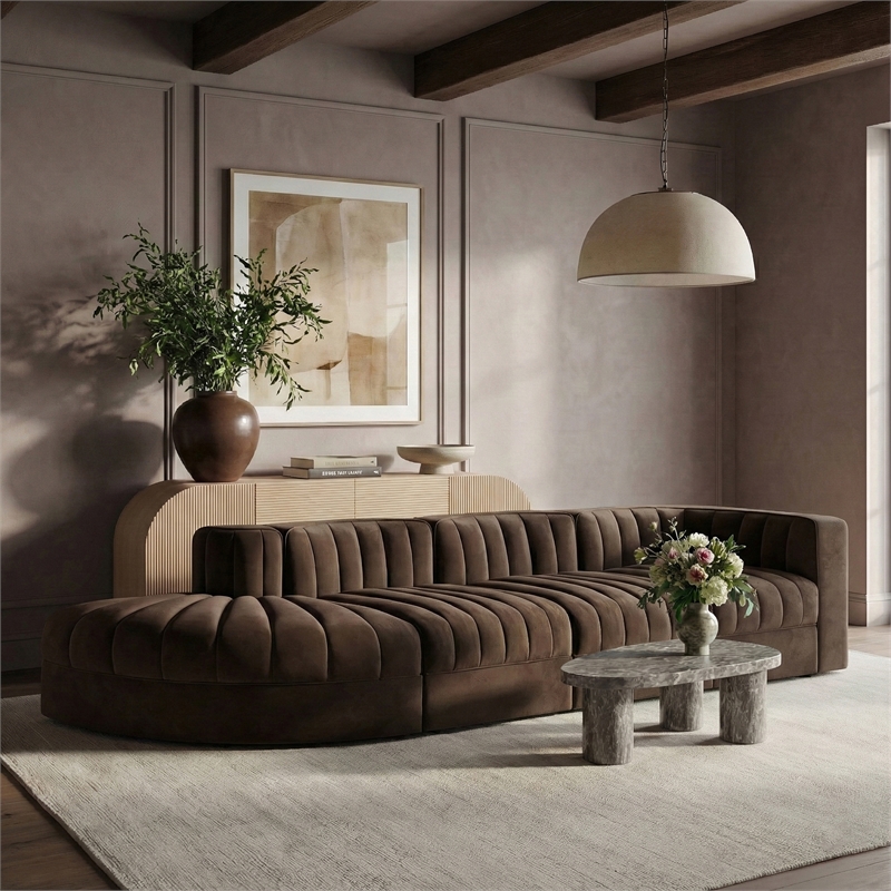 Meridian Furniture Rummi Brown Velvet Performance Fabric 4pc. Modular Sectional