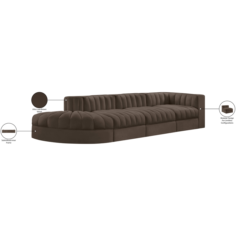 Meridian Furniture Rummi Brown Velvet Performance Fabric 4pc. Modular Sectional