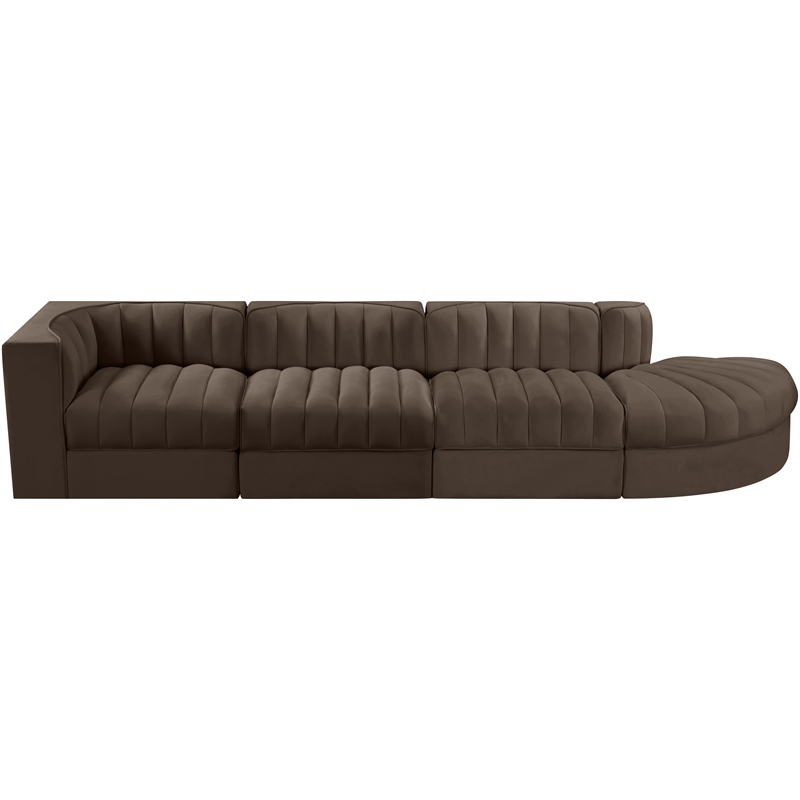 Meridian Furniture Rummi Brown Velvet Performance Fabric 4pc. Modular Sectional