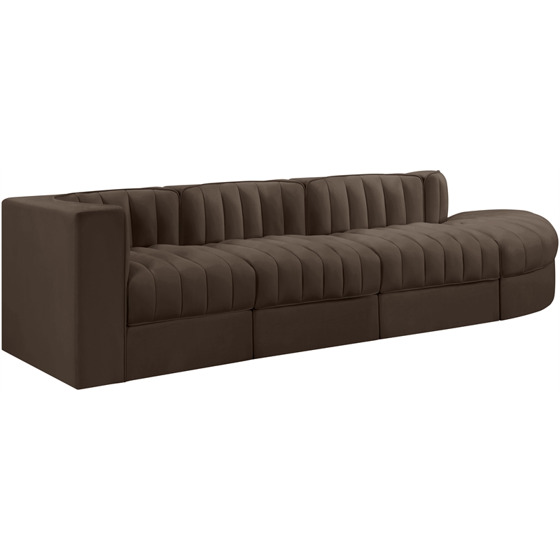 Meridian Furniture Rummi Brown Velvet Performance Fabric 4pc. Modular Sectional